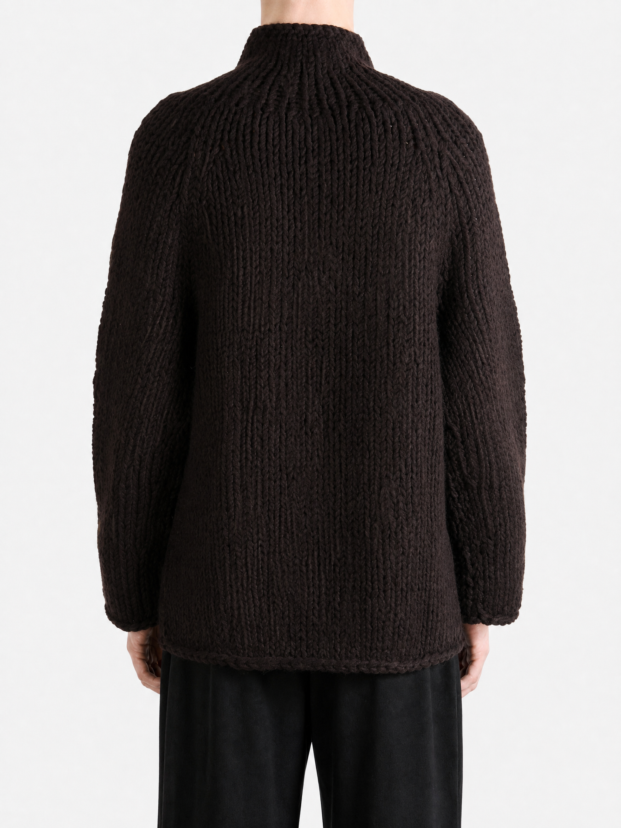 Brown knitwear, full body view
