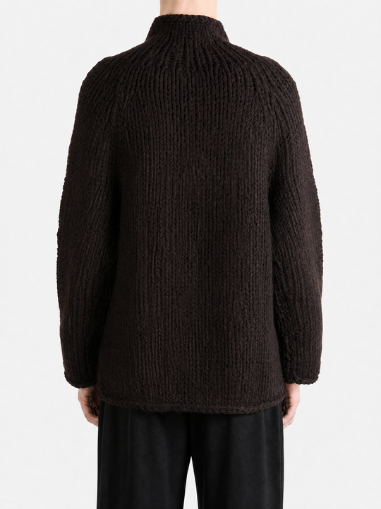 Brown knitwear, full body view