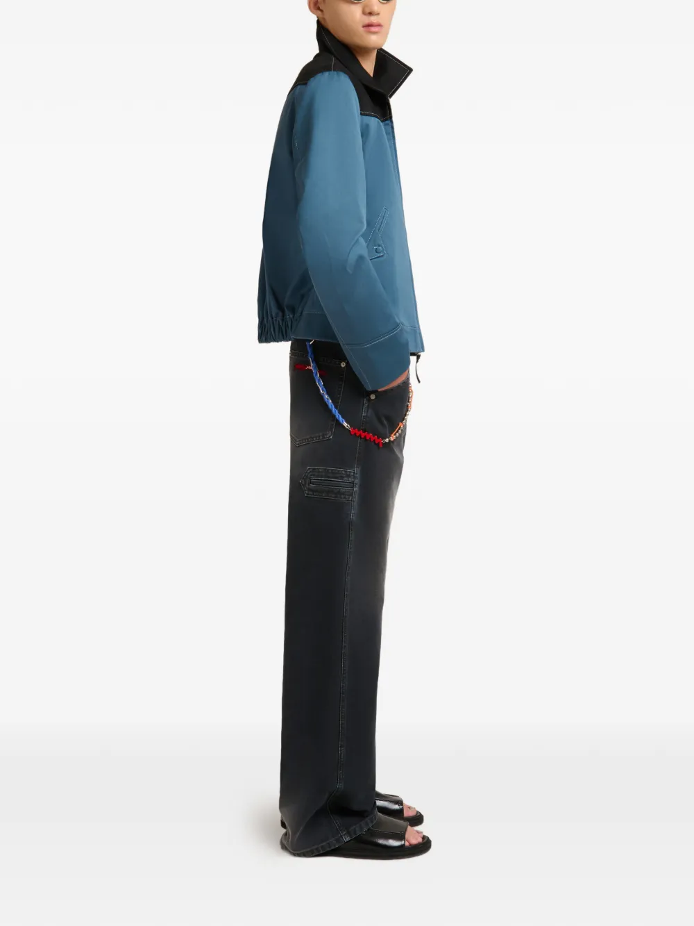 blue jacket, full body view