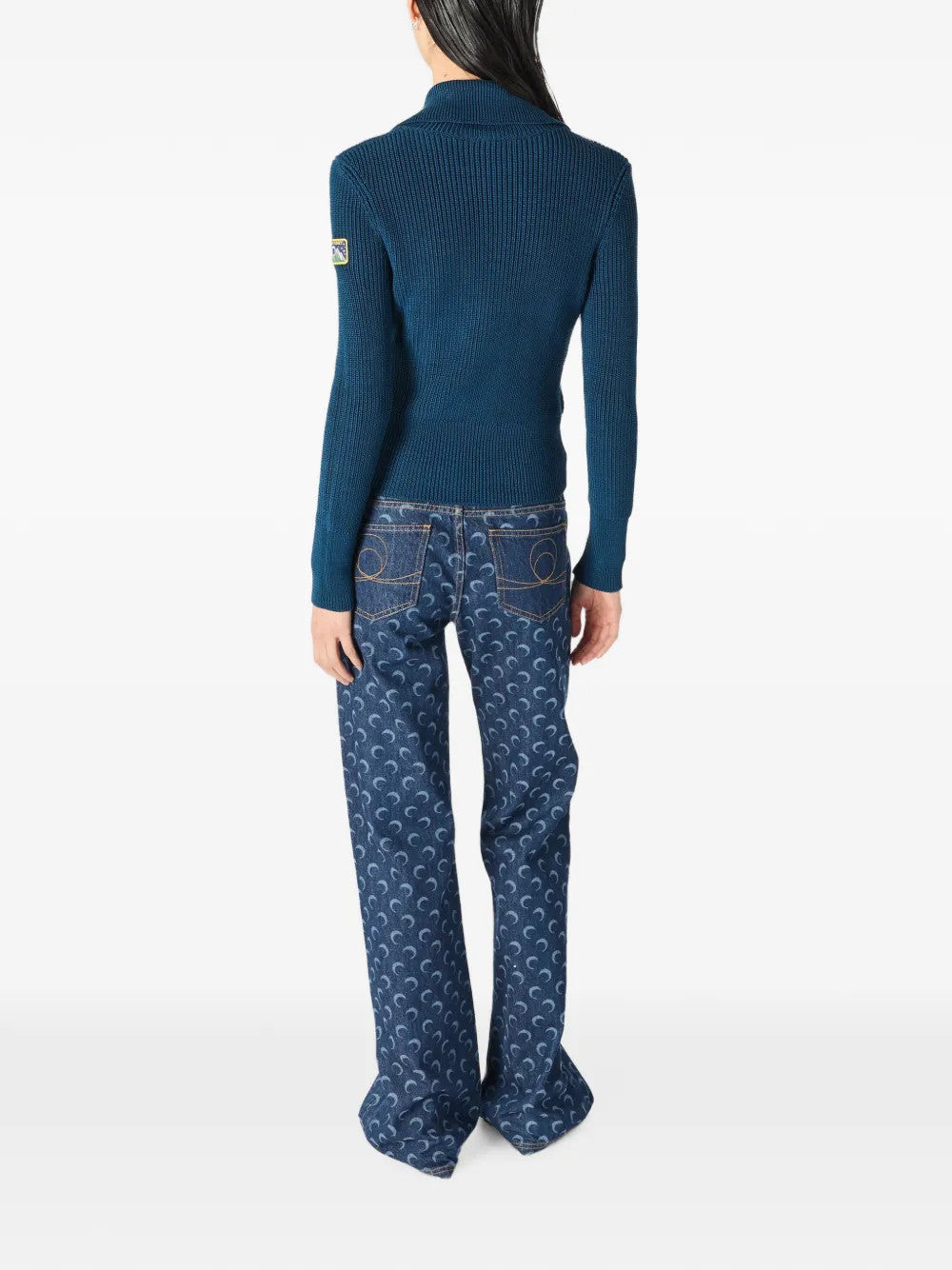Blue jacket, full body view