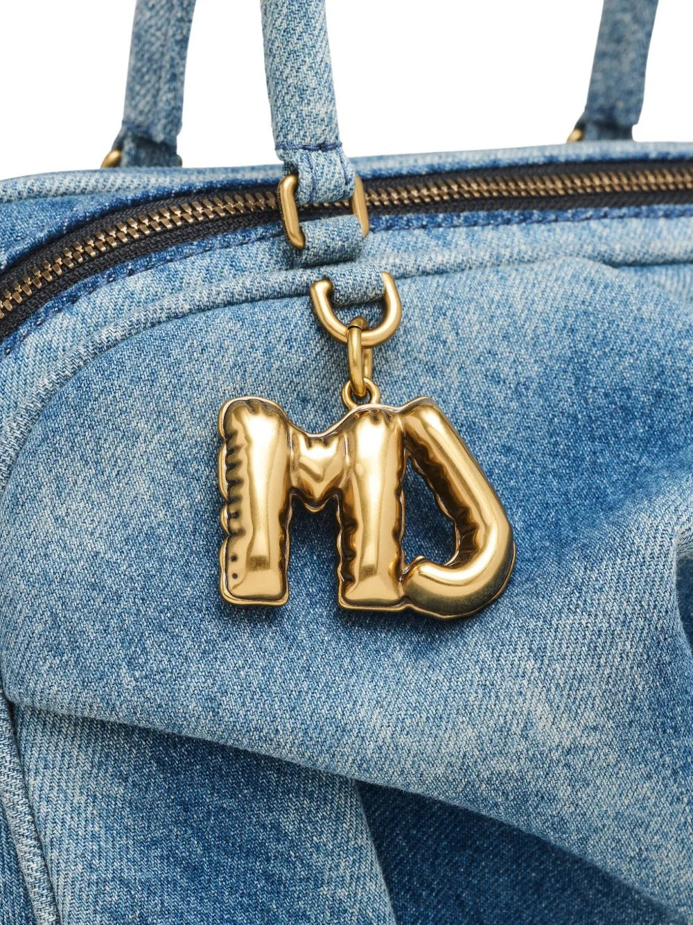 Close up of blue bag, showing detail