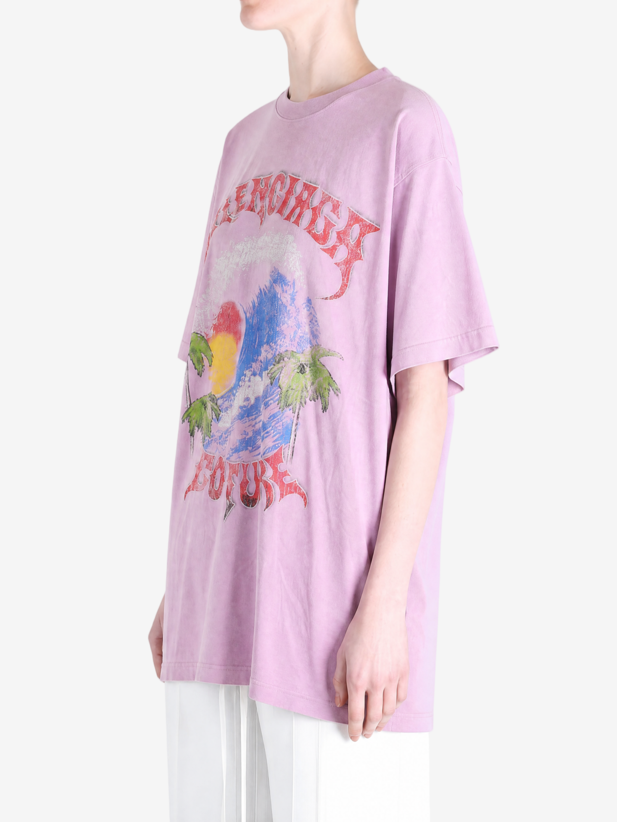 Purple t-shirt worn by a person, showing the t-shirt fit