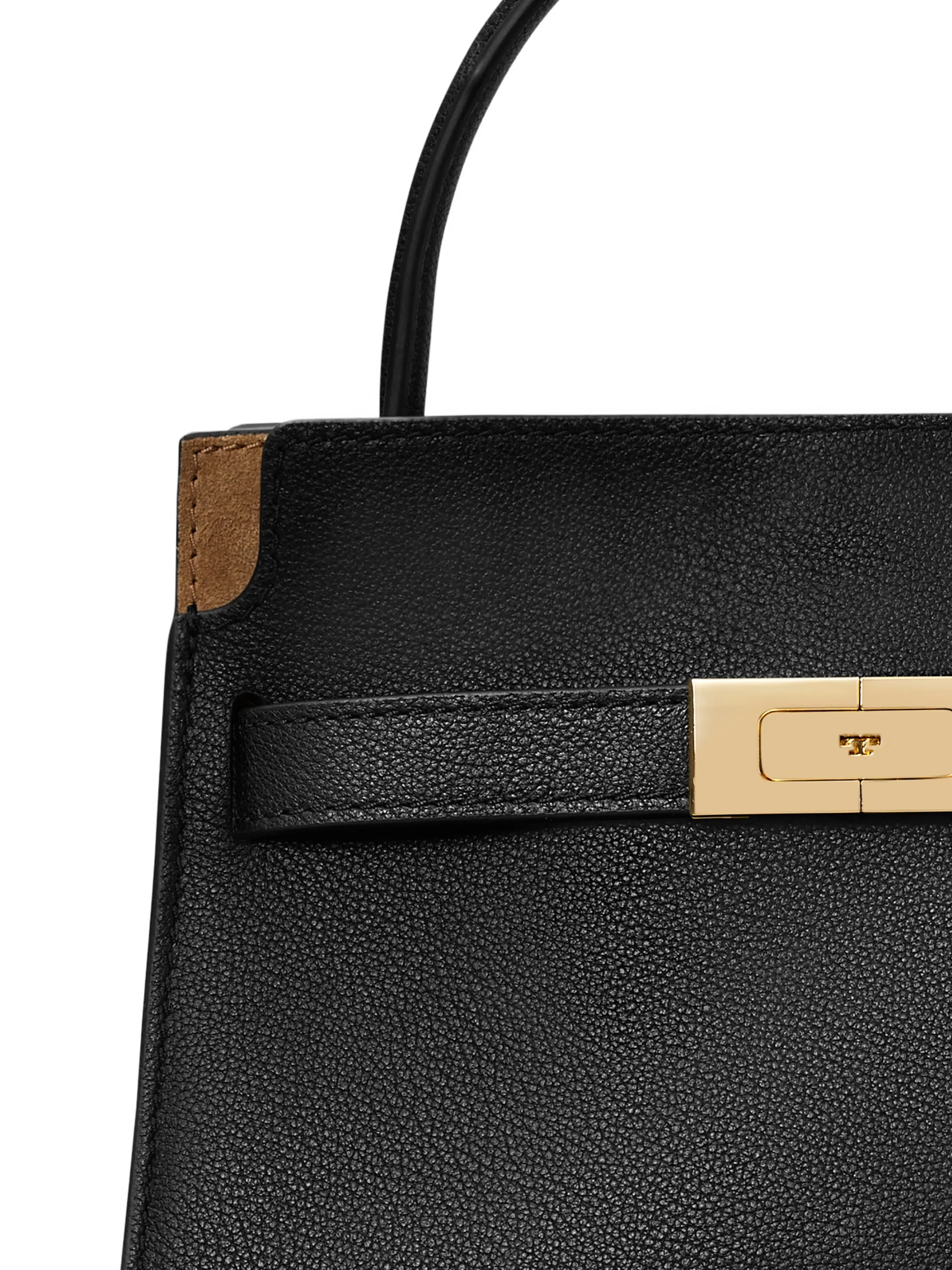 Close up of black bag, showing texture of the Calf Leather fabric