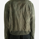 Green jacket worn by a person, showing the jacket's fit