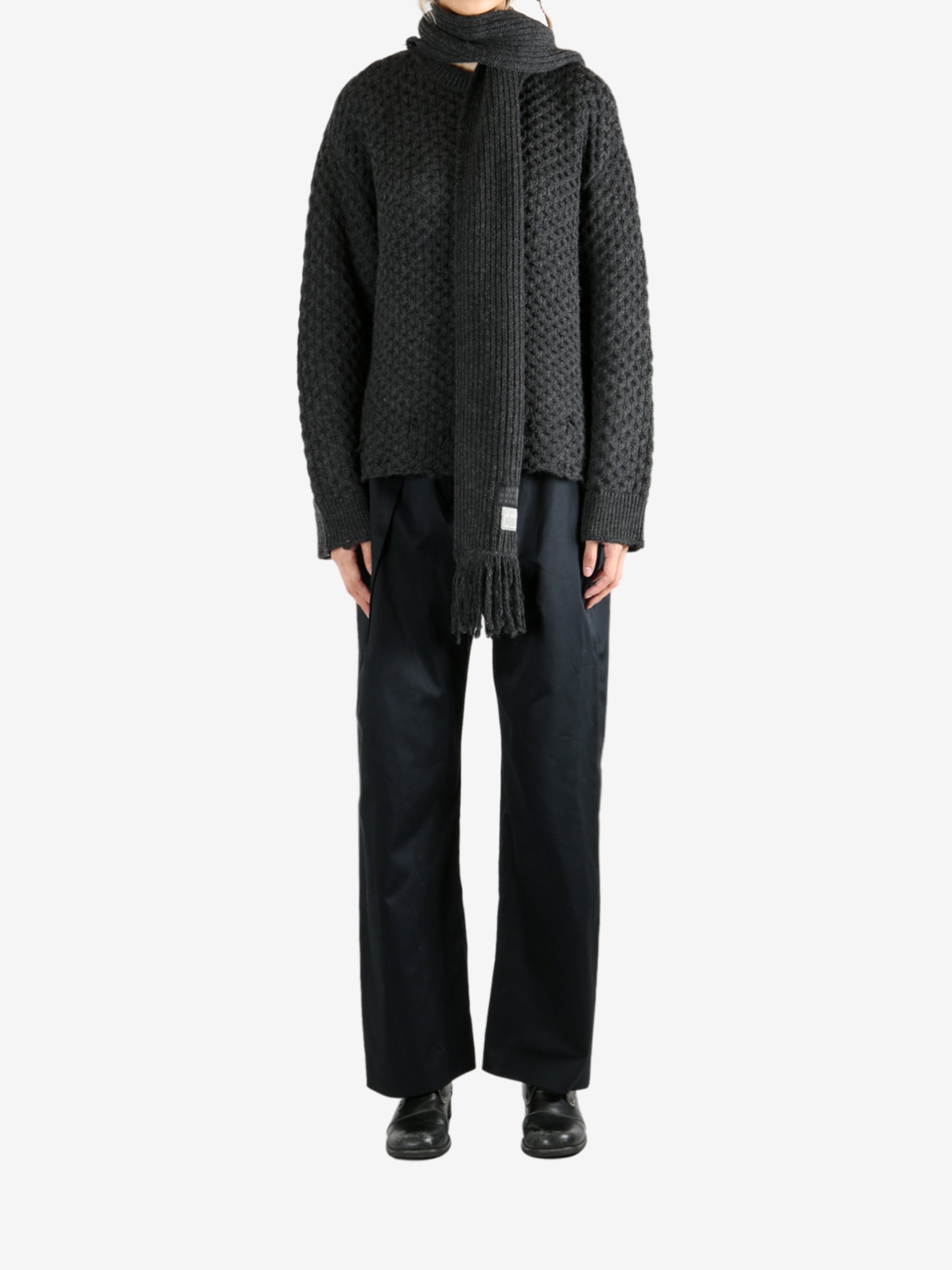 Grey knitwear, full body view