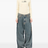 Grey jeans, full body view