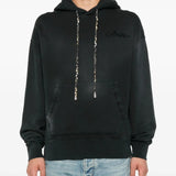 Black hoodie worn by a person, showing the hoodie's fit