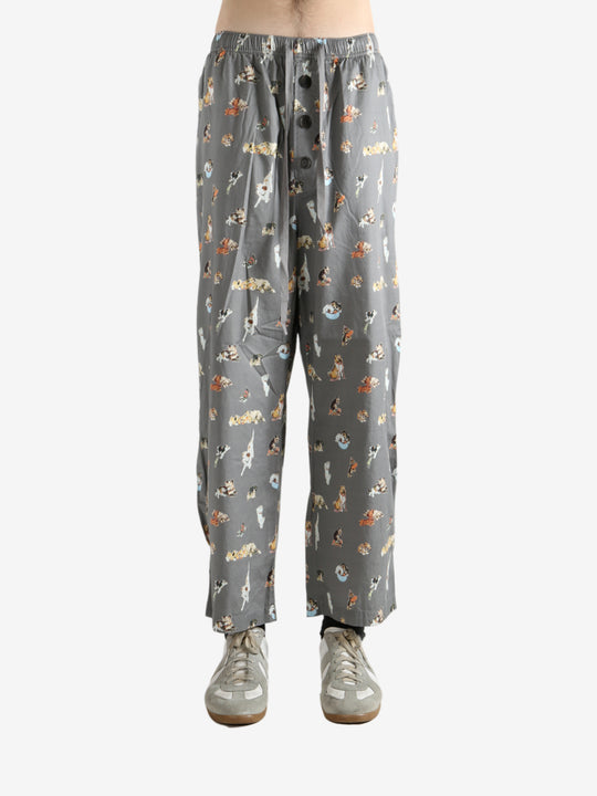 Grey pajama worn by a person, showing the pajama's fit