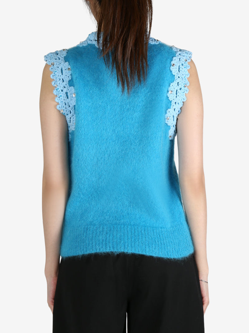 MERYLL ROGGE - Womens Detail Vest w/ Crochet Trim & Rhinestone