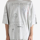 Grey T-shirt worn by a person, showing the T-shirt's fit