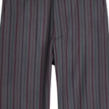 Close up of grey pants, showing texture of the wool fabric