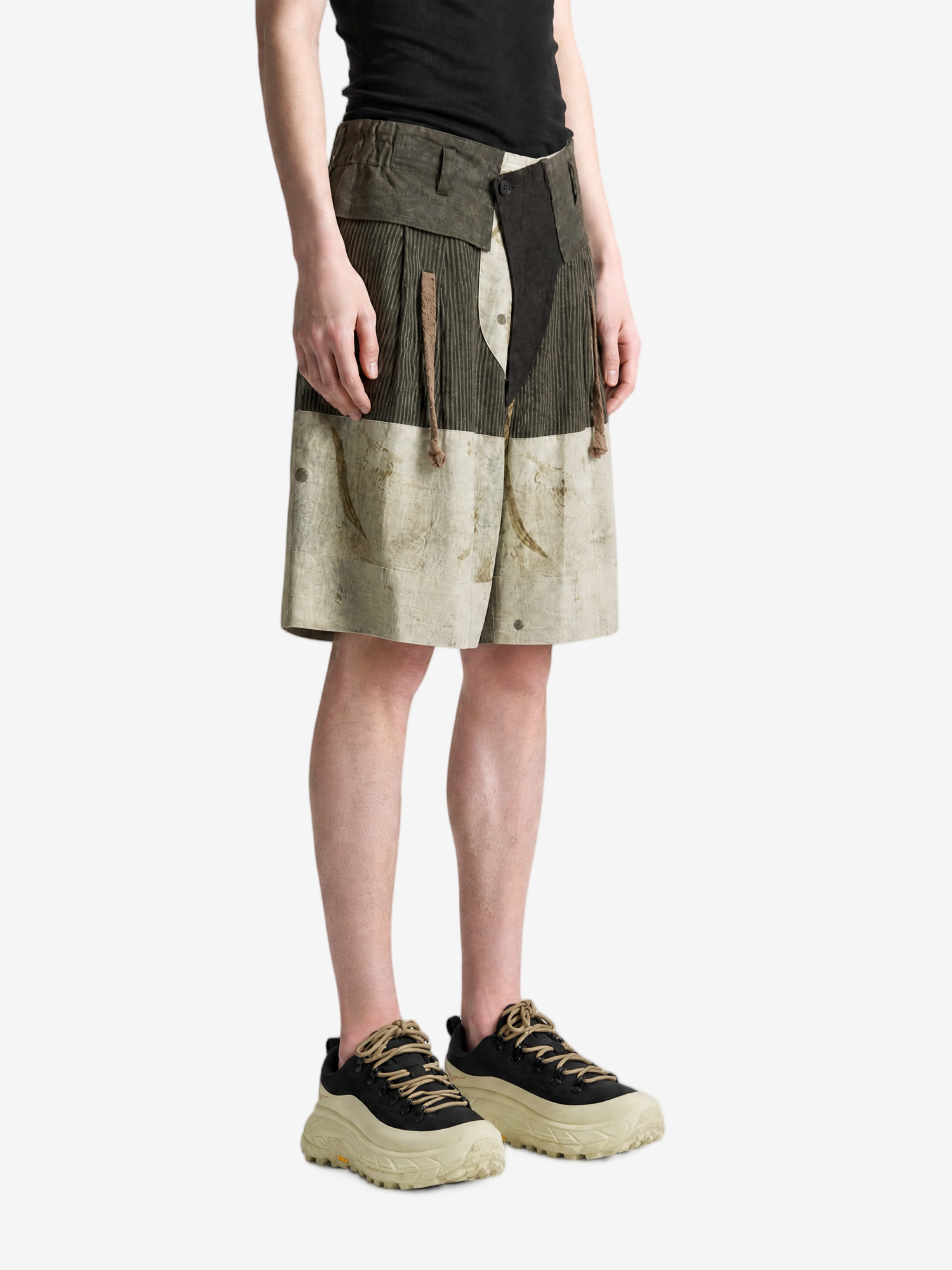 Green shorts, full body view