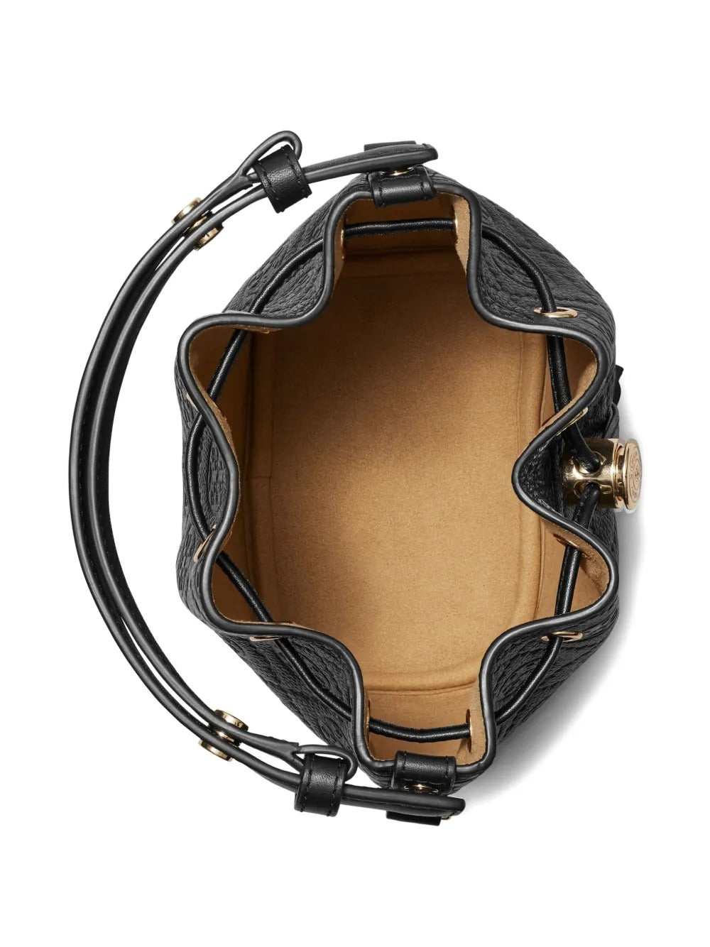 Close up of the black bag, showing texture of the leather fabric