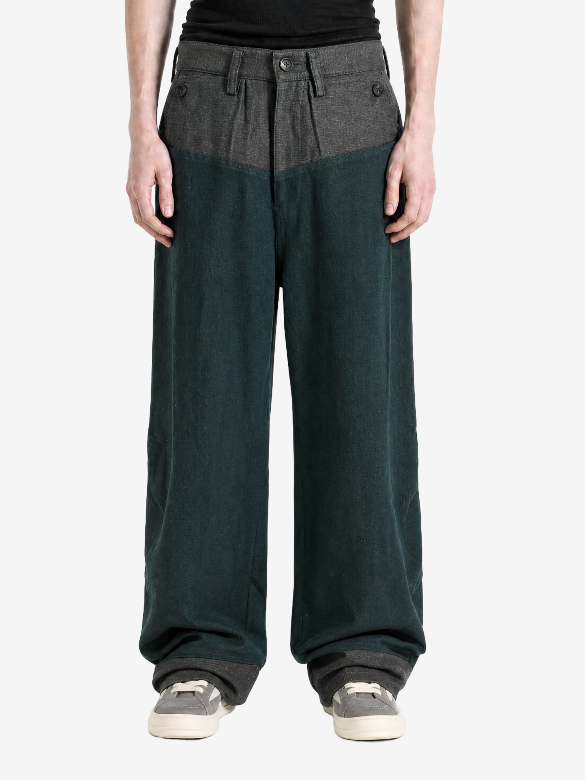 Green jeans, front view