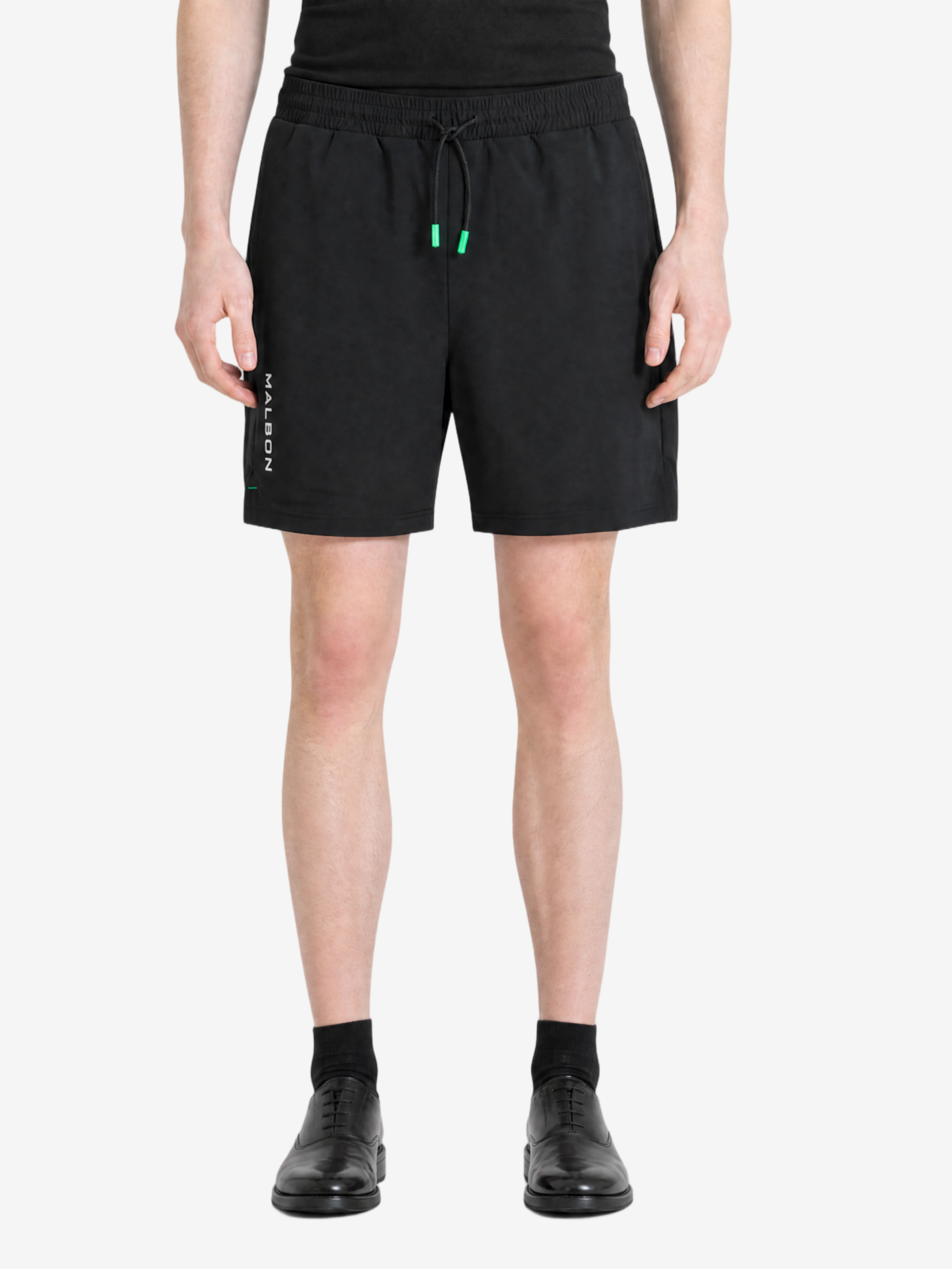Black shorts, full body view