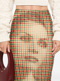 JEAN PAUL GAULTIER - Women Printed "Tartan Face" Mesh Long Skirt