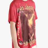 Red t-shirts worn by a person, showing the t-shirts fit
