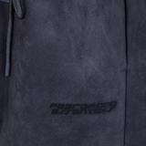 Close up of black short, showing texture of the Polyester fabric