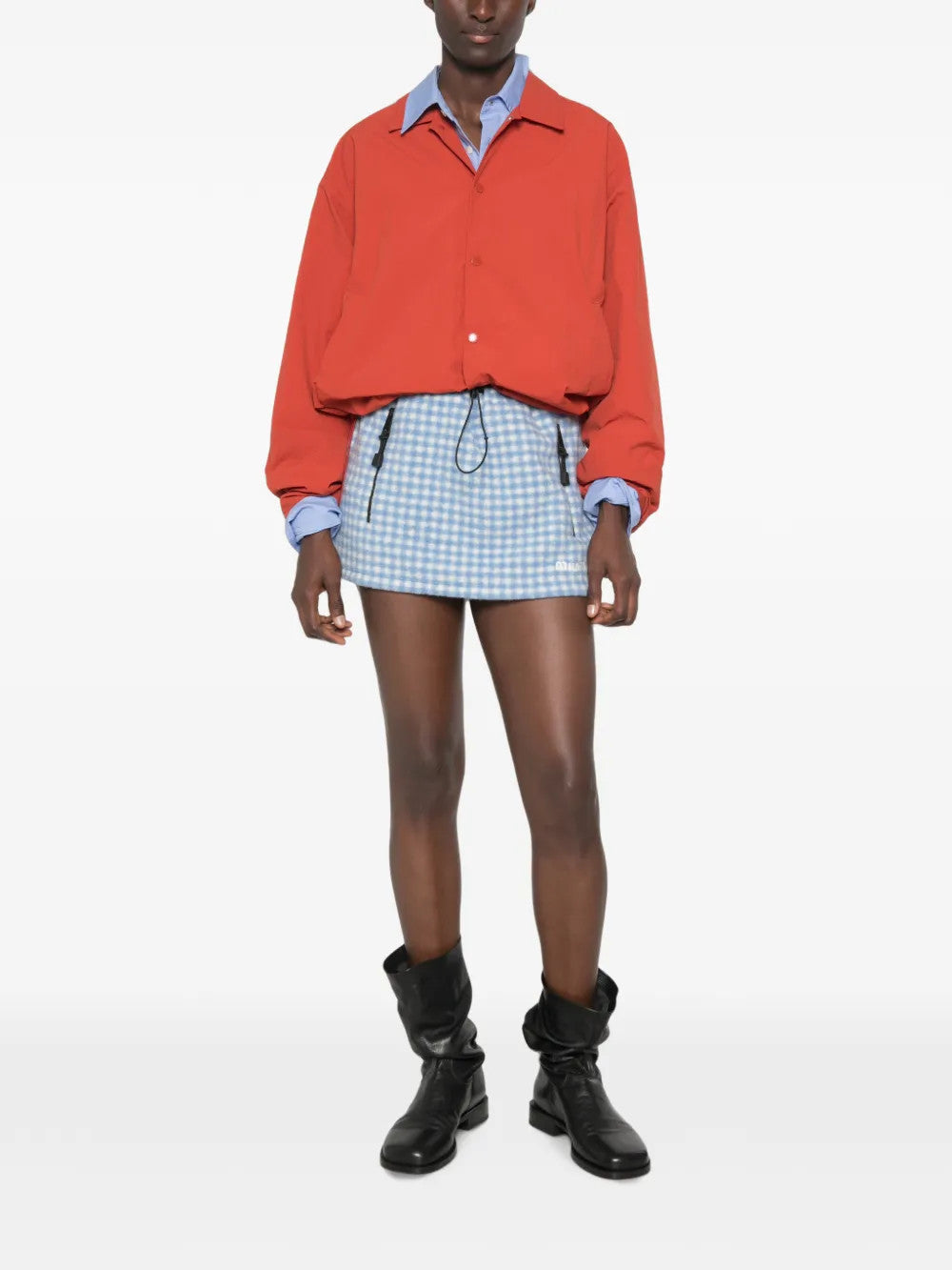 Blue skirt, full body view
