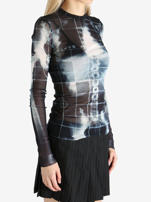 JEAN PAUL GAULTIER - Women Printed "Squeletor" Mesh Long Sleeves Top