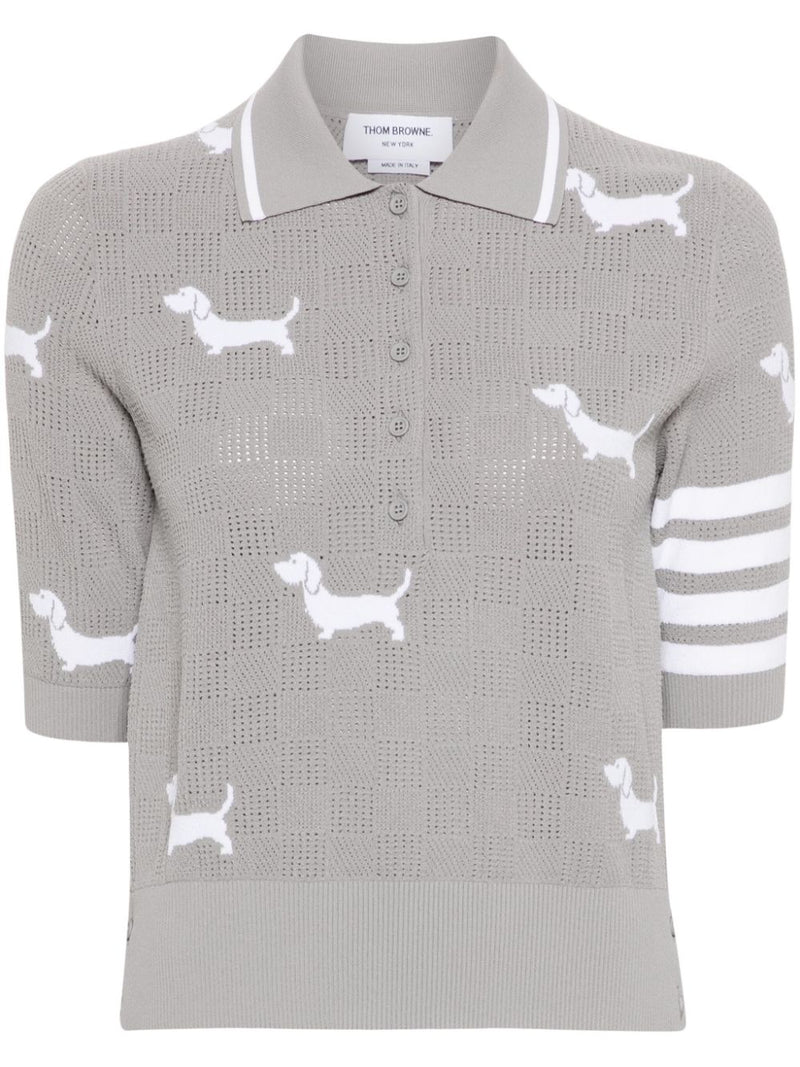 THOM BROWNE - Women Hector Intarsia Pointelle Jacquard Polo Shirt