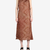 Brown dress worn by a person, showing the dress's fit