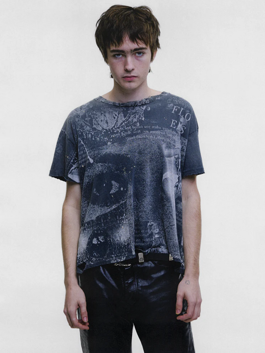 Navy t-shirt, full body view