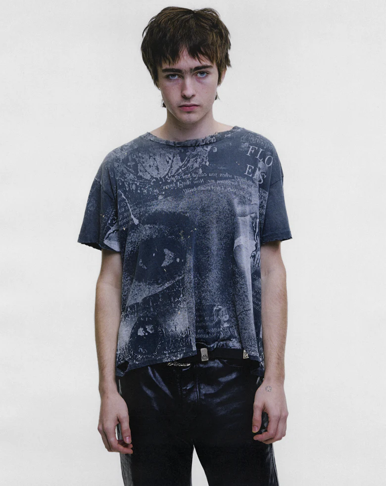 Navy t-shirt, full body view