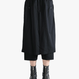 Black pants worn by a person, showing the pants' fit