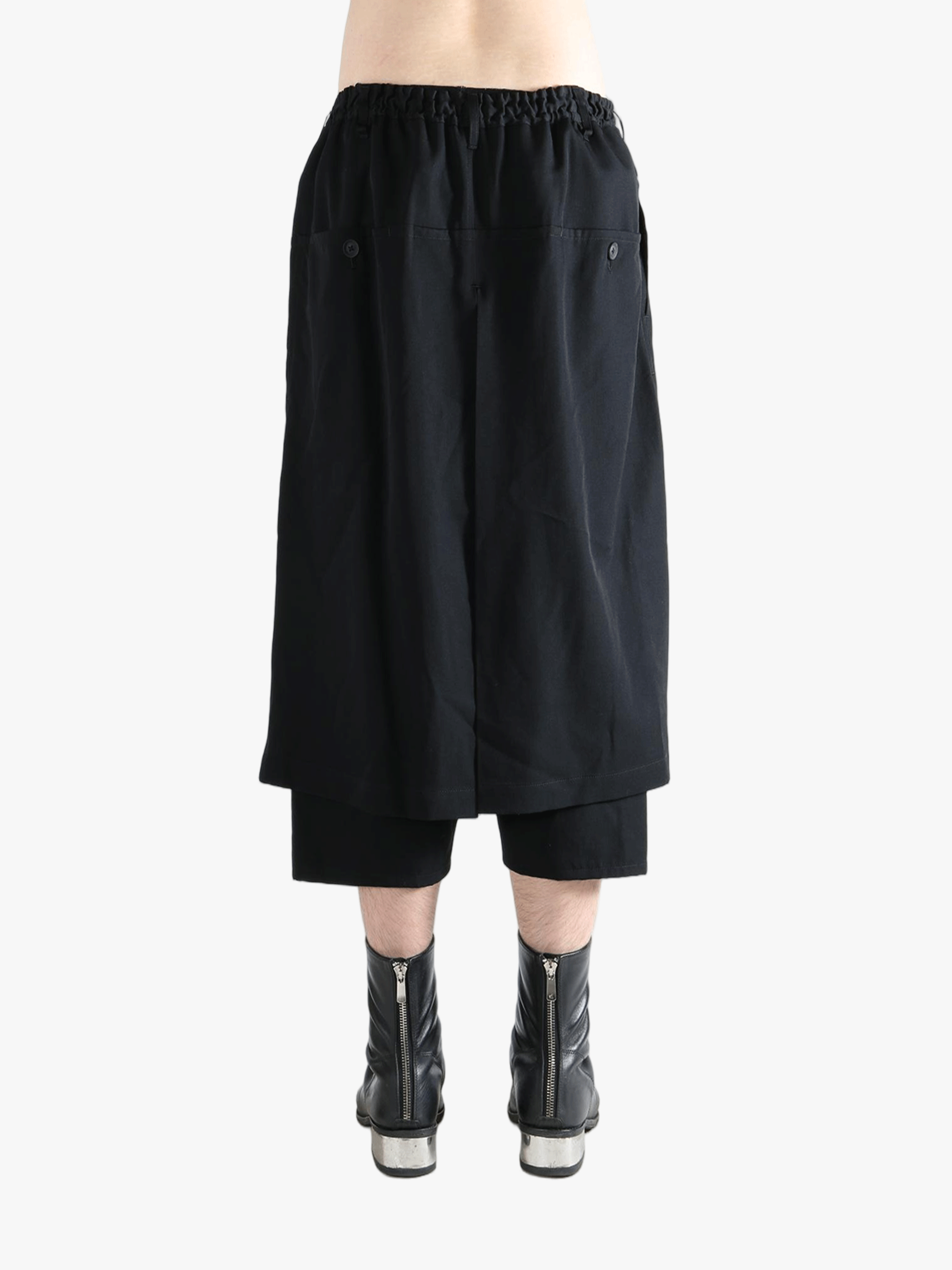Black pants worn by a person, showing the pants' fit