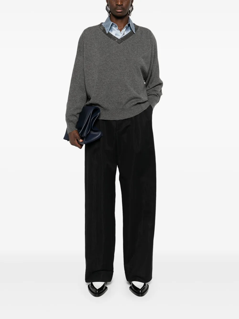 Grey knitwears, full body view