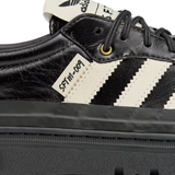 Close up of Black sneakers, showing texture of the Calf Leather fabric