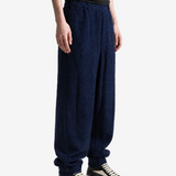 Navy pants, full body view