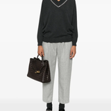 Grey pants, full body view