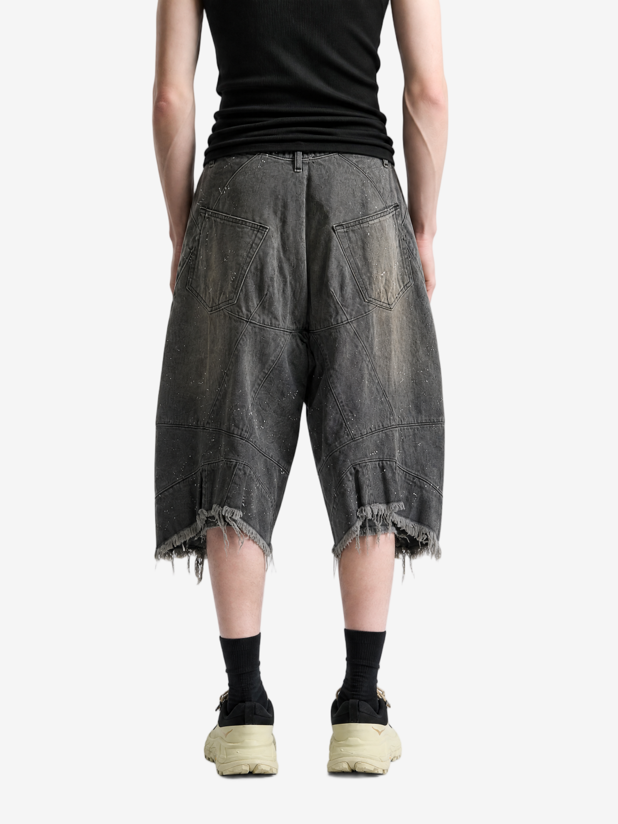 Black shorts, full body view
