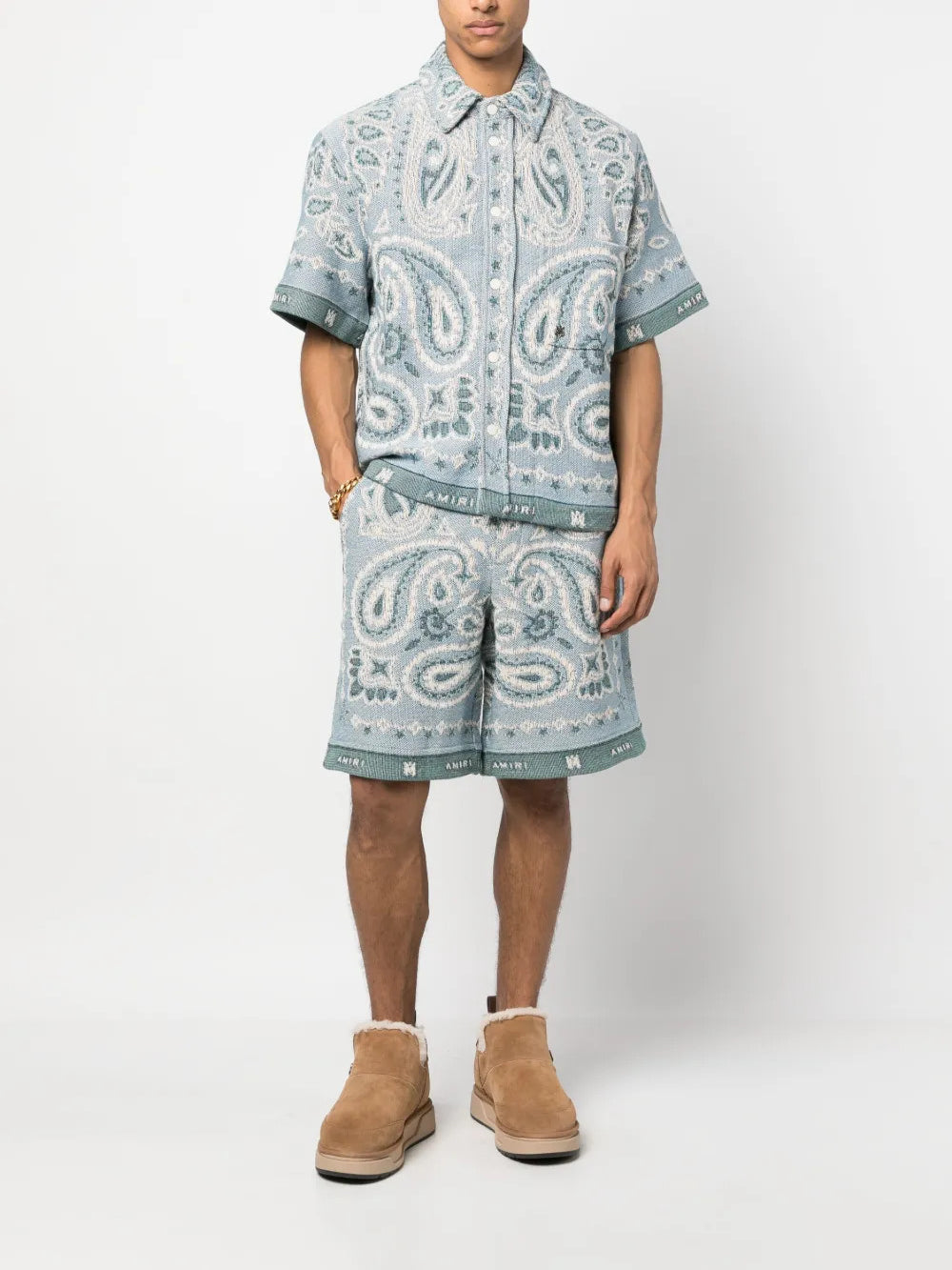 Blue shorts, full body view