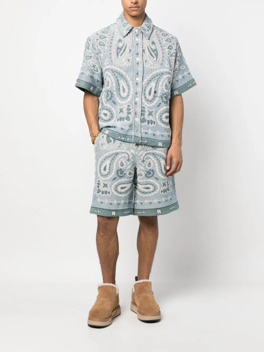 Blue shorts, full body view