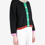 Black knitwear worn by a person, showing the knitwear fit