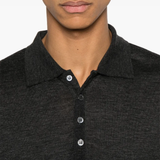 Close up of grey shirts, showing texture of the virgin wool fabric