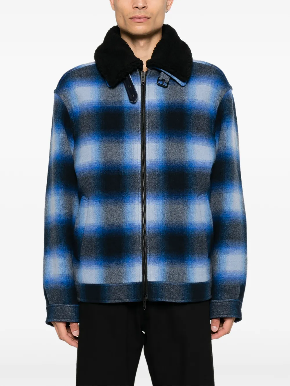 Blue jacket, full body view