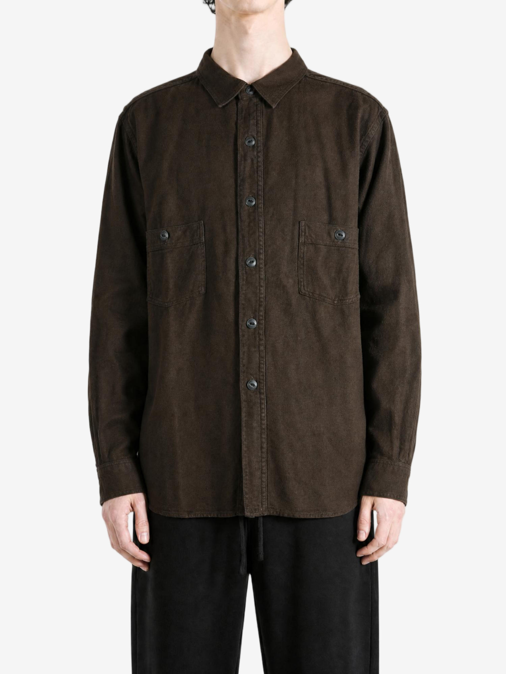 Brown shirt, full body view