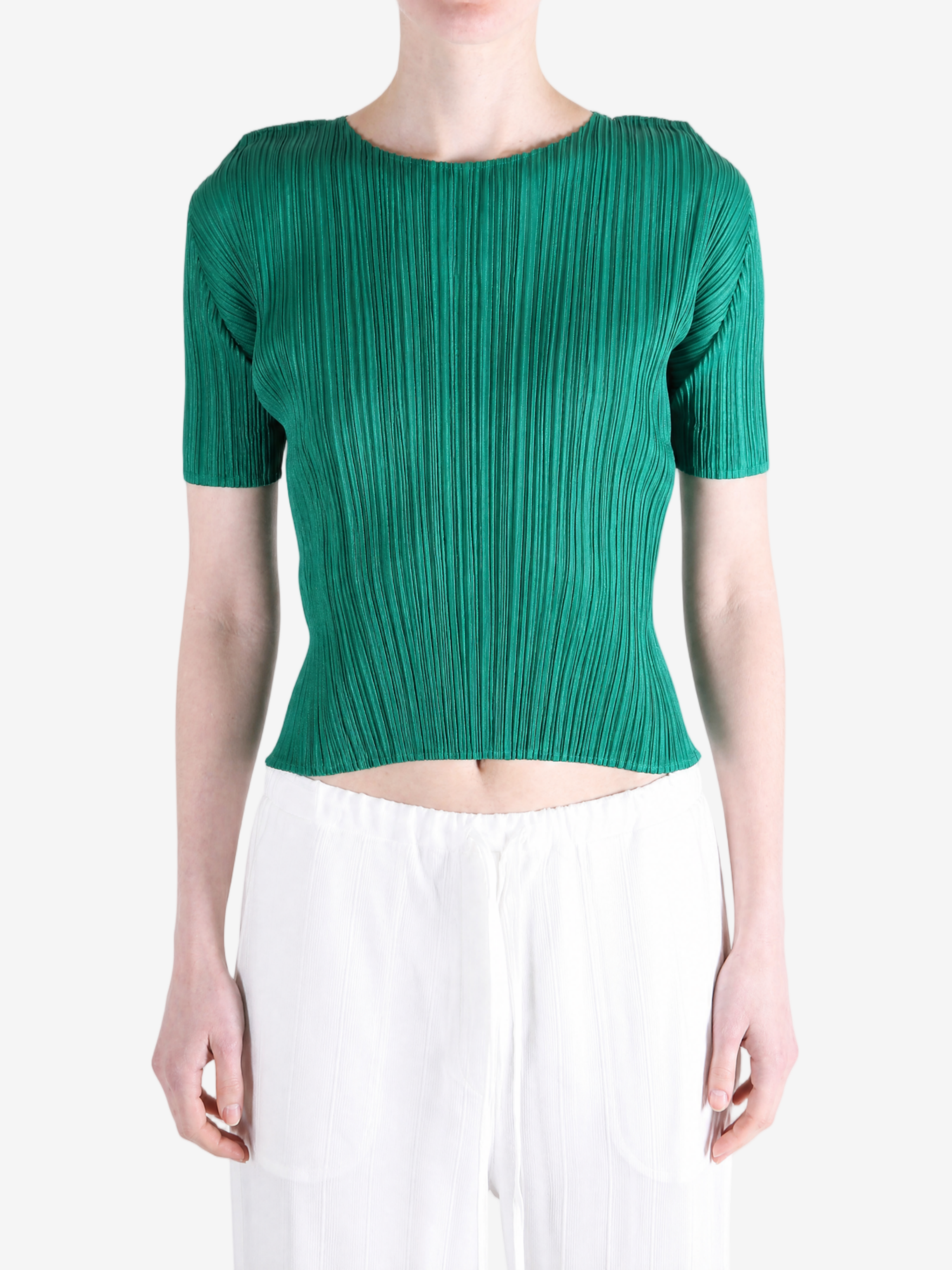 Green shirt worn by a person, showing the shirt fit
