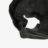 Close up of black bag, showing texture of the calfskin fabric