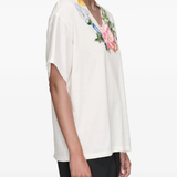 White t-shirt worn by a person, showing the t-shirt's fit