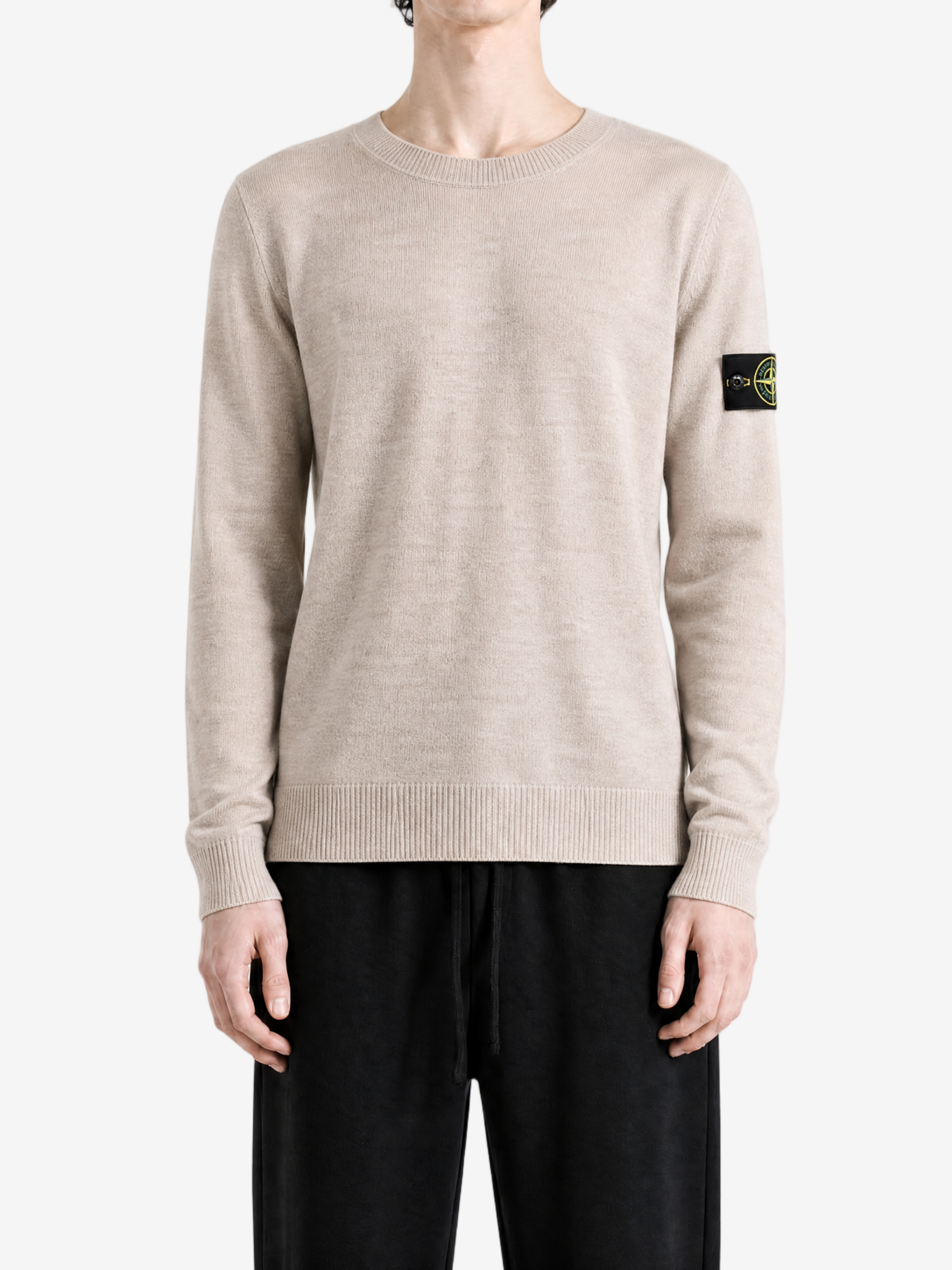 Tan hoodie, full body view