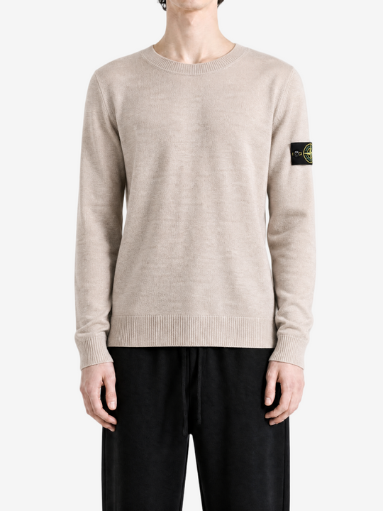 Tan hoodie, full body view