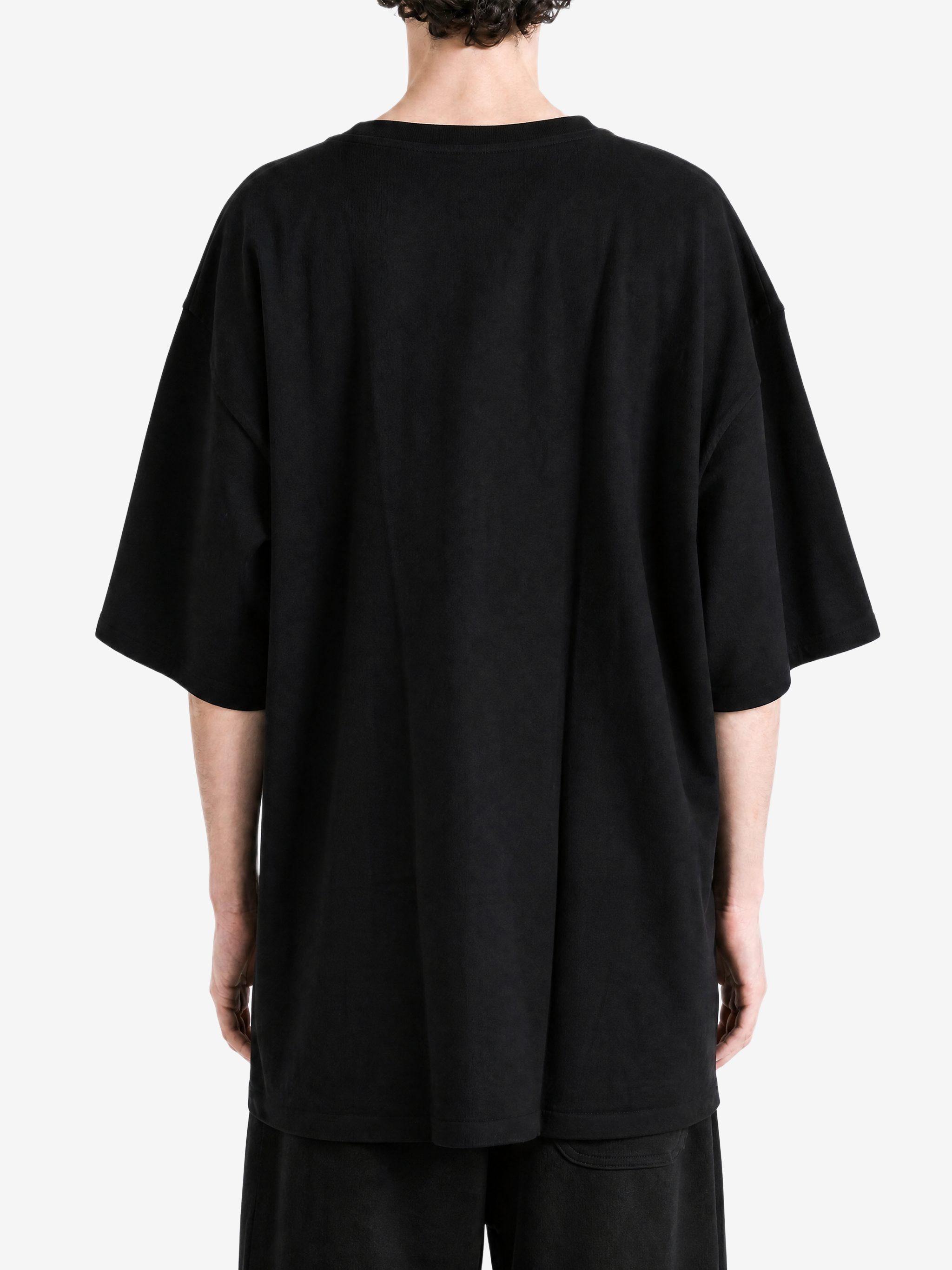 Black t-shirt, full body view