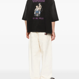 black t-shirt, full body view