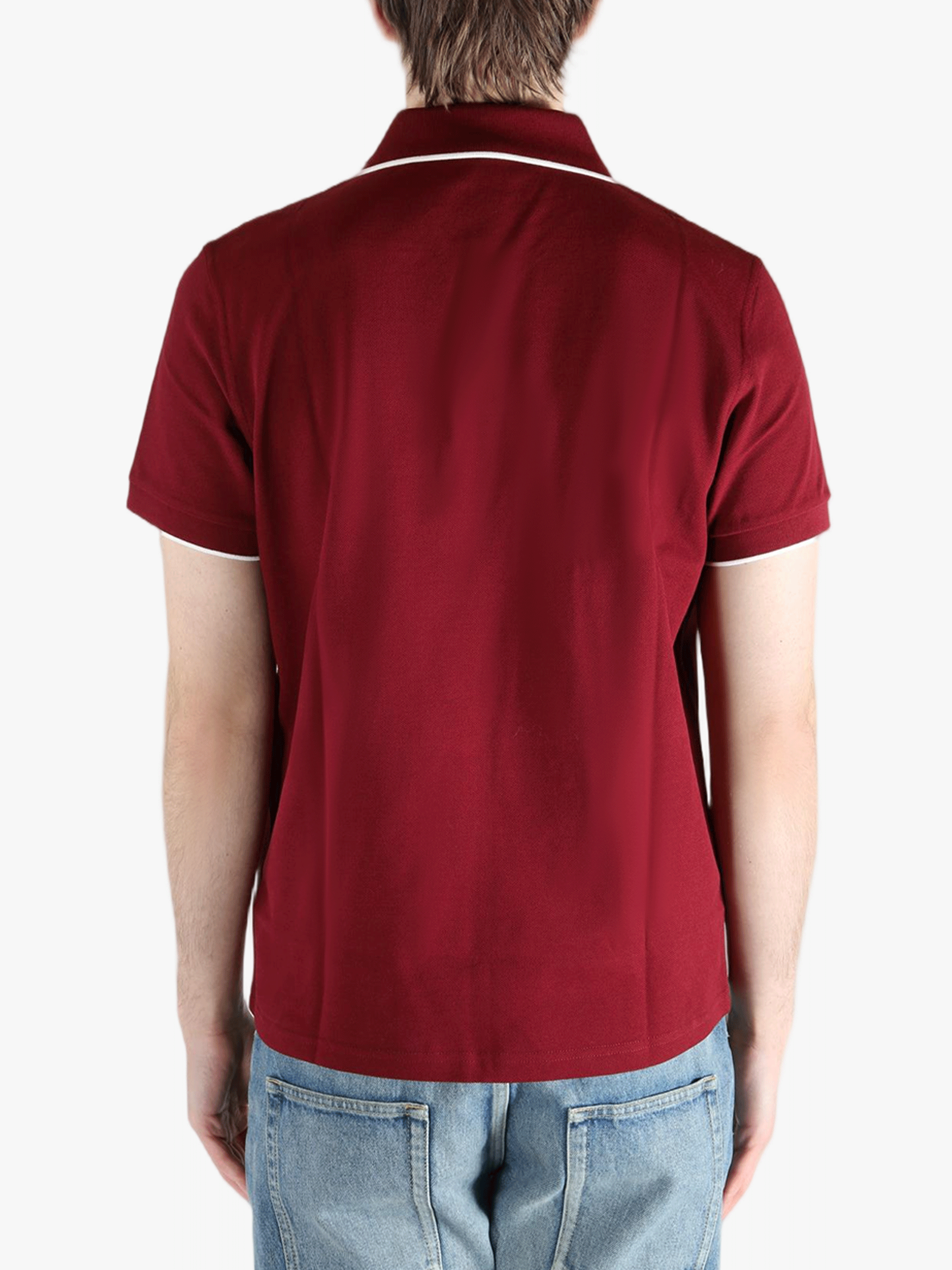 Red shirt worn by a person, showing the fit
