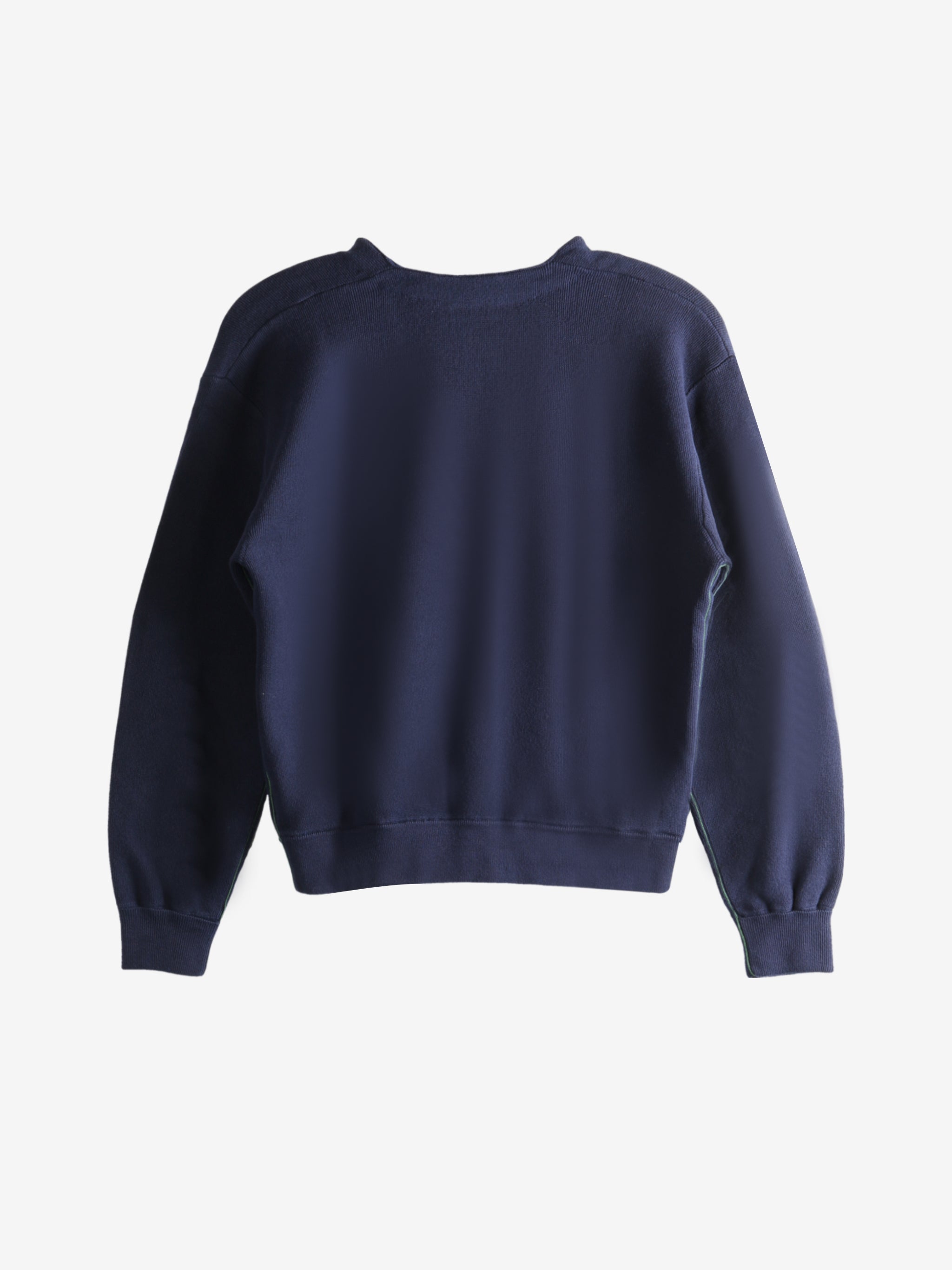 Navy cardigan, back view